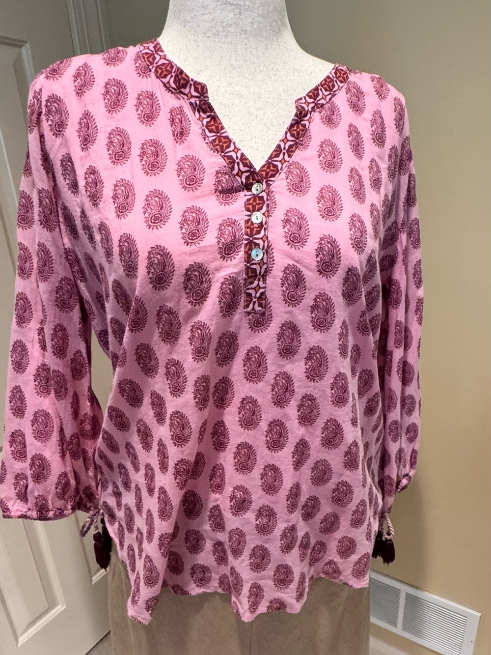 Pink Printed V-Neck Adorable Bohemian Women's Top